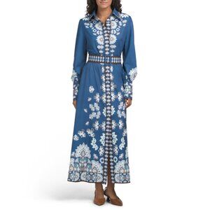 NANCY YANG Blue Printed Shirt Dress